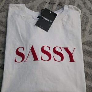 White T-Shirt with Red 'Sassy' Print